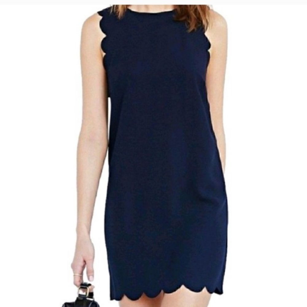 J CREW Scalloped Navy Sheath Sleeveless Dress Sz 0
